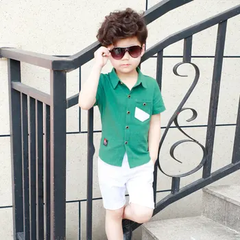 Korejas Zēni Vasaras Modes Apģērbu Komplekti Bērniem Cietā Īsām piedurknēm Krekli + Bikses 2 Gab Uzvalks Džentlmenis, Drēbes Bērniem