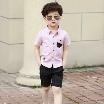 Korejas Zēni Vasaras Modes Apģērbu Komplekti Bērniem Cietā Īsām piedurknēm Krekli + Bikses 2 Gab Uzvalks Džentlmenis, Drēbes Bērniem