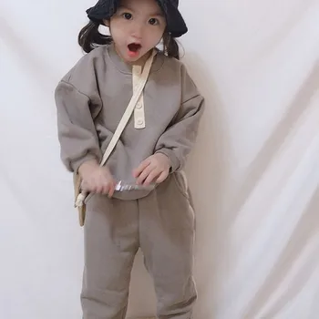 Korejiešu Bērnu Apģērbu 2019 Rudens Mazi Bērni ir Zēni un Meitenes, Krāsu Saskaņošanas Džemperis Aukliņu Top Gadījuma Bikses, Uzvalks