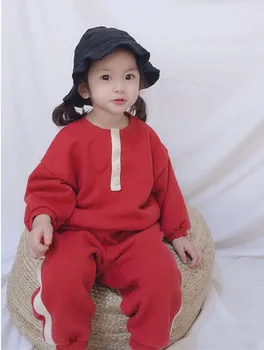 Korejiešu Bērnu Apģērbu 2019 Rudens Mazi Bērni ir Zēni un Meitenes, Krāsu Saskaņošanas Džemperis Aukliņu Top Gadījuma Bikses, Uzvalks