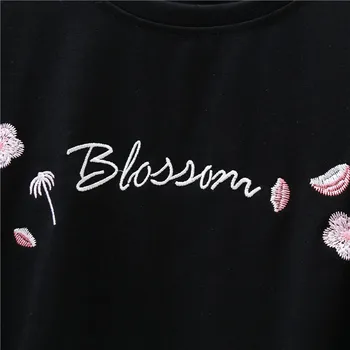 Korejiešu stilā Ulzzang Izšūti Īsām piedurknēm T-krekls Sieviešu Salds Modes Harajuku Svaigi Zaudēt Izdilis Īsām piedurknēm Jaka