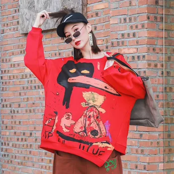 Korejiešu versija džemperis sieviešu 2019. gada rudens un ziemas jauno garām piedurknēm apaļu kakla liela izmēra brīvs džemperis plus samta
