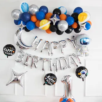 Kosmosā Dzimšanas dienas svinības Apdare Zemes Kosmosa Ballon Vainags Zēniem Pirmās Dzimšanas dienas Visuma Puse Balonu arku Komplekts