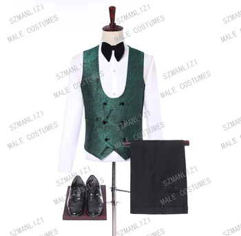 Kostīmu Homme Mariage 2019 Pasūtījuma Zaļā Spīdēt Spilgti 3 Gabals Uzvalki, Vīriešu Formālu Uzvalku Līgavainim Kāzu Tērpi Terno Masculino