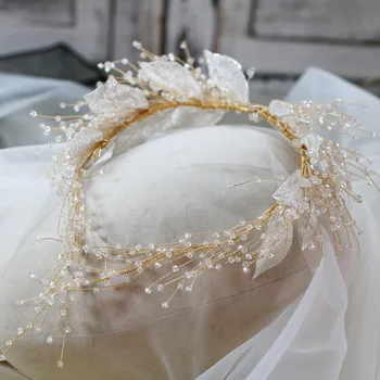 Kristāla pērlītes lapu hairband vainags Eiropas stila jaunas pārspīlēti galvu atmosfēru līgavas matu aksesuāri