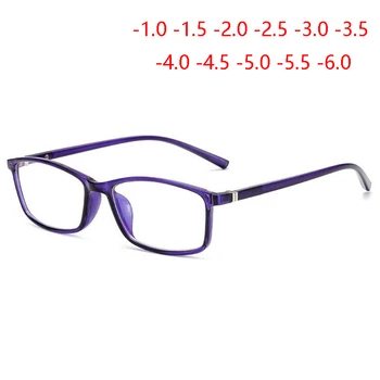 Kvadrātveida Gatavo Tuvredzīgs Glāzes Unisex Pārredzamu Violeta Studentu Recepšu Brilles 0 -1 -1.5 -2 -2.5, Lai -6.0