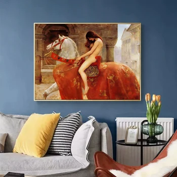Lady Godiva John Collie Pliks Sieviete Kanvas Glezna Plakāti un Izdrukas Skandināvijas Sienas Pop Art Attēlu for dzīvojamā Istaba Dekori