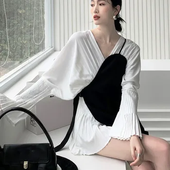 LANMREM ir 2021. Jaunā Pavasara Vasaras Kleita Sievietēm Tauriņš Piedurknes Īsas Kleitas Sexy korejiešu Stilā V Kakla Dāmas Puse Drēbes 2A3298
