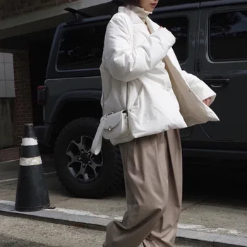 LANMREM ir 2021. Ziemas Japānas Stila Dizaina Nišu V-veida kakla Kokvilnas Polsterētām Drēbes Baltas Visu maču Biezs Silts Mētelis Sievietēm 2A2696