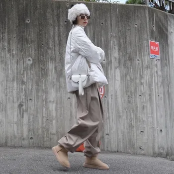 LANMREM ir 2021. Ziemas Japānas Stila Dizaina Nišu V-veida kakla Kokvilnas Polsterētām Drēbes Baltas Visu maču Biezs Silts Mētelis Sievietēm 2A2696