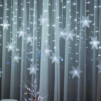 Led Lāsteku String Gaismas Ziemassvētku Sniegpārsla Forma, Aizkaru Gaismas Brīvdienu Jauno Gadu, Mājās, veikala logu apdare gaiši pasaku