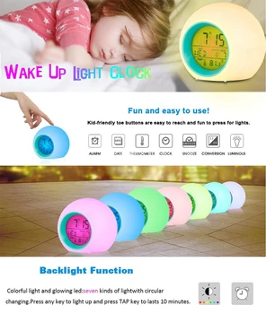LED Modinātājs Mainot Gaismas Naktī Spīdēja, Pulksteņi Termometrs Gaismas Ciparu Pulkstenis Bērniem Galda Virsmā Despertador 7 Krāsas