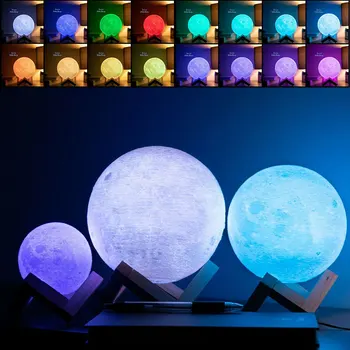 LED Nakts Gaisma 3D Drukas Mēness Lampas Uzlādējams 16 Krāsu Maiņa 3D Gaismas Pieskāriens Mēness Lampas Bērnu Gaismas Nakts Lampas Mājās