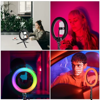 LED Ring Light 10inch ar Statīvu Stāvēt Tālruņa Bluetooth Remote RGB RingLight Video Ierakstīšanas Selfie Fotogrāfija Lampas TikTok