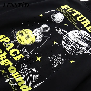 LENSTID Vīriešiem Hip Hop Ziemas Vilnas Džemperi Hoodies Spaceman Planētas Drukāt Harajuku Streetwear HipHop Kokvilnas Kapuci sporta Krekli