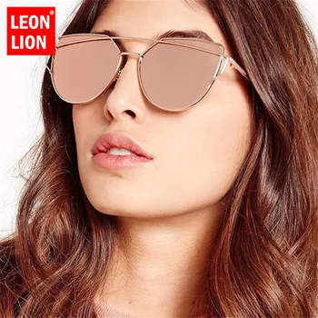 LeonLion ir 2021. Luksusa Cateye Saulesbrilles Sieviešu Vintage Metāla Glāzes par Sievietēm, Spoguļi Retro Street Beat Oculos De Sol Gafas UV400