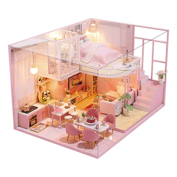 Leļļu Nams Koka Mēbeles Diy Māju Miniatūras Lodziņā Apkopot Puzzle 3d Miniaturas Namiņš Komplekti, Rotaļlietas, Bērnu Dzimšanas dienas Dāvana