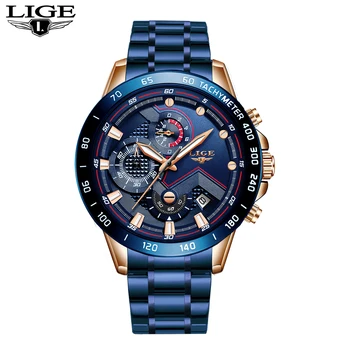 LIGE Jaunu Modes Zilā Skatīties Vīriešu Pulksteņi Top Zīmola Luksusa Skatīties Kvarca Pulkstenis Vīriešiem Ūdensizturīgs Sporta Chronograph Relogio Masculino