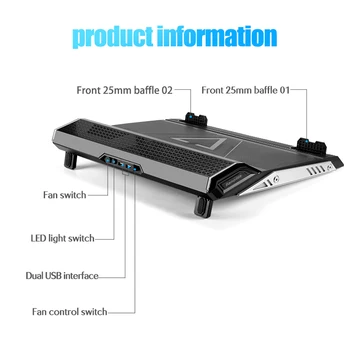LLANO Laptop Cooler 2 USB Porti, Divi Dzesēšanas Ventilatoru Bāzi Notebook Cooler Stand atbalsta 15.6/17.3 Collu Klēpjdators Dzesēšanas Spilventiņu Piederumi