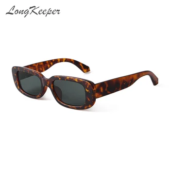 LongKeeper Modes Vintage, Saulesbrilles Sieviešu Retro Taisnstūris, Saules Brilles Melns Leopards Pelēks Oculos Lunette De Soleil Femme