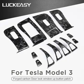 LUCKEASY Kaltas marmora oglekļa šķiedras auto durvju slēdzenes, logu pogu plāksteris Tesla Model3 interjera pārveidošana accessorie