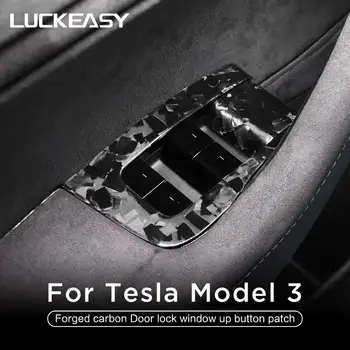 LUCKEASY Kaltas marmora oglekļa šķiedras auto durvju slēdzenes, logu pogu plāksteris Tesla Model3 interjera pārveidošana accessorie