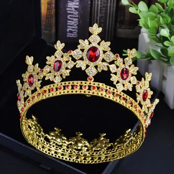 Luksusa Zelta metāla Tiara un Vainaga Crystal Rhinestone Pilnu Apli Karaliene Līgavu matu rotas Diadem Kāzu Līgavas Matu Aksesuāri