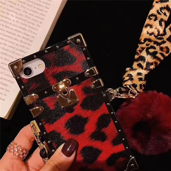 Luksusa zīmolu dzīvnieku leopard laukumā tālrunis lietā par iphone 11 Pro XS MAX 7 8 6 6s plus X 10 XR siksniņa matu bumbu segtu coque