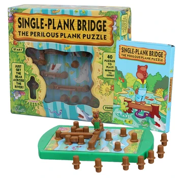 Lācis Šķērsojot Upi Šķērso Tilts, Loģisko Domāšanu Uzdevums Labirints Agrīnās Izglītības Ģimenes Spēli Rotaļlieta
