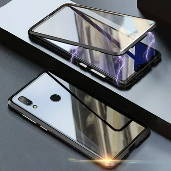 Magnētiskais Metāla Rāmis Gadījumā Huawei P Smart 2019 Gadījumā Bufera Caurspīdīga Dubultā Stikla pilnībā Segtu Huawei P Smart Z 2019 Gadījumā