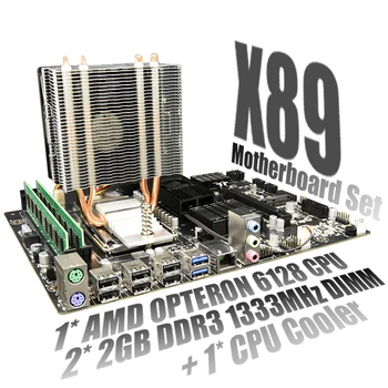 Mainboard Combo X89 Mātesplati, kas ar amd opteron G34 6128 CPU + 2X 2GB DDR3 1333MHz RAM + CPU Dzesētājs