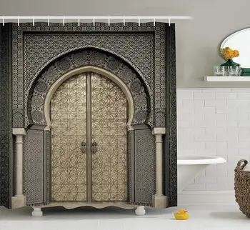 Marokas Dekoru Dušas Aizkars Vecumā Vārtiem Ģeometrisko Modeli, Durvīm, Dizaina Ieejas Austrumu Stila Vannas Istabas Piederumi