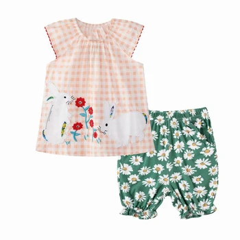 Maz maven meitenes Trušu Izšuvumi Toddler Vasaras Bērnu Meiteņu Apģērba Komplekts Bērniem Tērps Boutique Apģērbu Komplekti Bērniem
