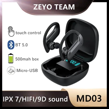 MD03 TWS BT5.0 Austiņām ausu āķi,Touch Control Bezvadu Austiņu 9D Stereo Sporta Ūdensizturīgs Earbuds, Austiņas Ar Mikrofonu