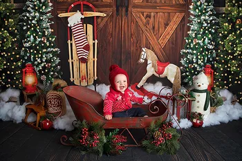 Mehofond Ziemassvētku Fona Ziemassvētki Vintage Koka Durvis, Sienas Vainags Sniega Baby Portreta Fotogrāfijā Fona Foto Studija Apdare