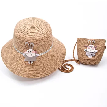 Meitene bērniem Cute gadījuma salmu cepure +somiņa komplekti Bērnu baby Āra ceļojumu holiday beach floppy cepures, somas uzstādīt ziedu saule klp panama
