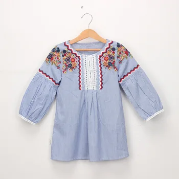 Meitenes Kleita Pavasara un Rudens Ražas garām Piedurknēm Izšūti Bārkstis Costum Toddler Meiteņu Apģērbs Bērniem Apģērbs