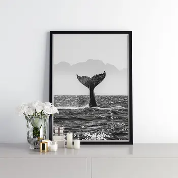 Melni Baltā Fotogrāfija Plakāts Jūras Viļņu Kanvas Glezna Vaļu Sienas Art Print Mūsdienu Priekšstatu Par Dzīvojamā Istabā Uz Sienas Dekori