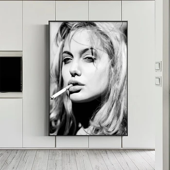 Melns un Balts Retro Stila Dekoratīvas Gleznas Atdzist Smēķēšanas Sieviete Plakāti Druka uz Audekla Kafejnīca, Bārs Sienas Art Pictures