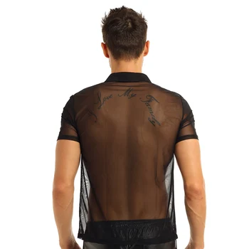 Melns Vīriešu Transparents T-Krekls Topi Vasaras Modes Īsām Piedurknēm Savukārt Apkakle Plānas Acs Skatīt Caur Mīksts T-Krekls Topi
