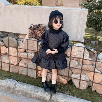 Mihkalev Modes Melna krāsa bērni kleitas meitene rudens vilnas kleita 2-8year bērniem siltas drēbes metiena meitenes princese kleita