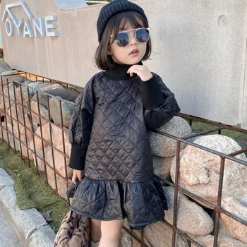 Mihkalev Modes Melna krāsa bērni kleitas meitene rudens vilnas kleita 2-8year bērniem siltas drēbes metiena meitenes princese kleita