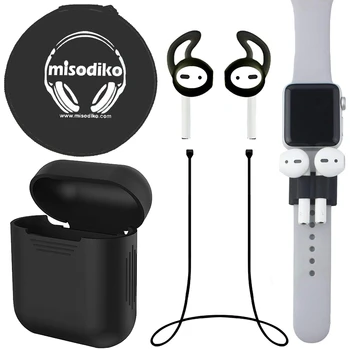 Misodiko Airpods Piederumi, Komplekti-silikona gaisa pākstis gadījumā vāks+ airpod Pounch+ skatīties joslas turētājs+ Siksna+ earpods austiņas ear bud āķi