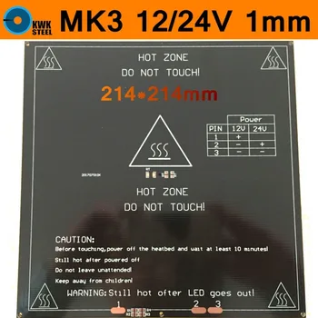 MK3 Silda Gultu 12V 24V Dual Power Heatbed Alumīnija Plāksne Lecekts MK2B Atjaunināts 3D Printera Daļas RepRap 214*214mm 1mm Biezs PCB RT
