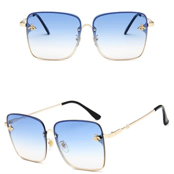 Modes dāmas brilles UV400 kvadrātveida metāla sakausējuma rāmis bišu vīriešu saulesbrilles classic retro zīmolu sporta braukšanas brilles