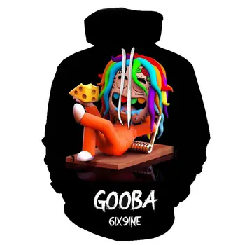 Modes Gooba 6ix9ine vīriešiem, hoodies 3d drukas Rudens ziemas sporta Krekls Vīriešiem hip-hop apģērbu Reperis ikdienas pelēkā vārna lielgabarīta hoody
