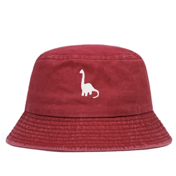 Modes kokvilnas Mazgā zvejnieka cepure dinozauru izšuvumi spaini cepures hip hop cepures sieviešu savvaļas saules cepure pielāgojama casquette cepure