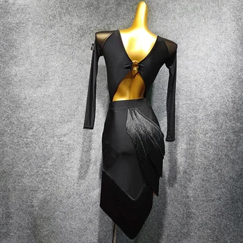 Modes Latīņamerikas Deju Tērpu Komplekts Sievietēm Ar Garām Piedurknēm Kleita Latīņu Konkurences Leotard+Svārki Bārkstis Kleita Salsas Latīņamerikas Deju Kleita
