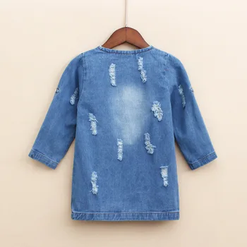 Modes pogas meiteņu džinsa kleita zilā mīksto jean auduma kleitas bērniem, bērnu apģērbi