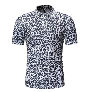 Modes Sexy Leopards Drukāt Polo Krekls Vīriešiem 2019 Jauns Naktsklubs Puse Balli Polo Homme Slim Fit Īsām Piedurknēm Polos Hombre XXL